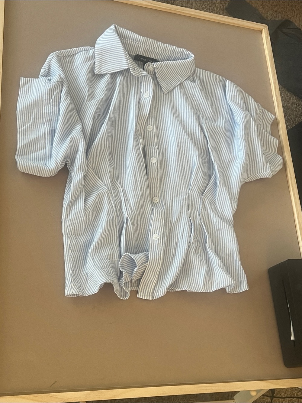 Moa Moa Light Blue & White Striped Kids Button-Up Shirt with Front Tie